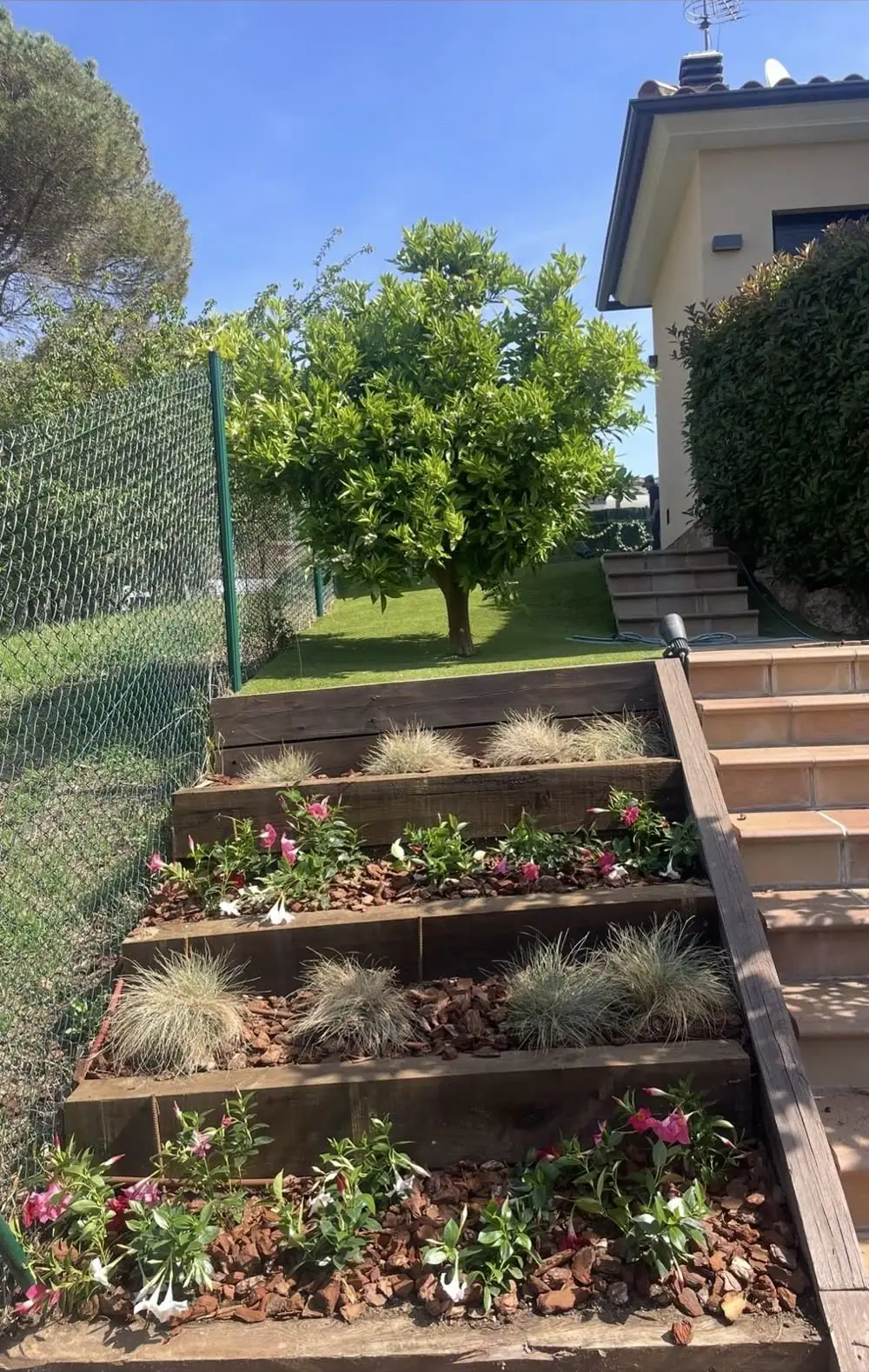 Parterres escalonados con flores